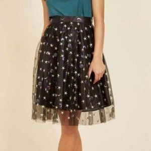Mod Cloth Moon and Gold Stars A Line Skirt Large